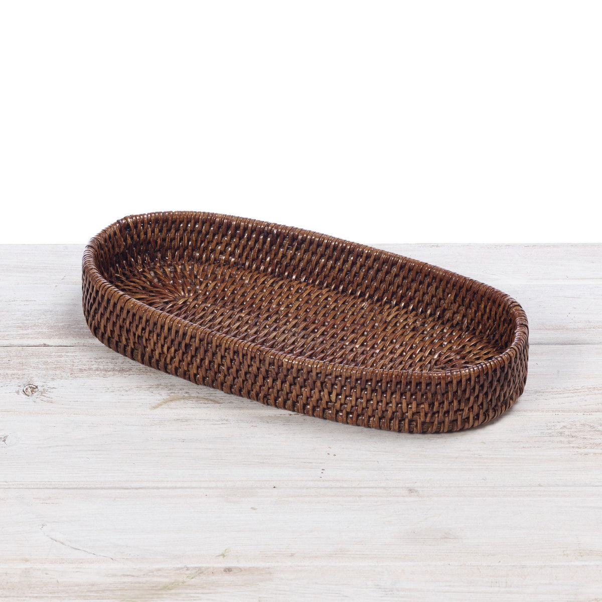 dark oval rattan tray
