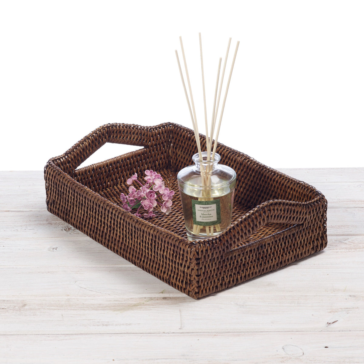 dark rectangle tray with handles