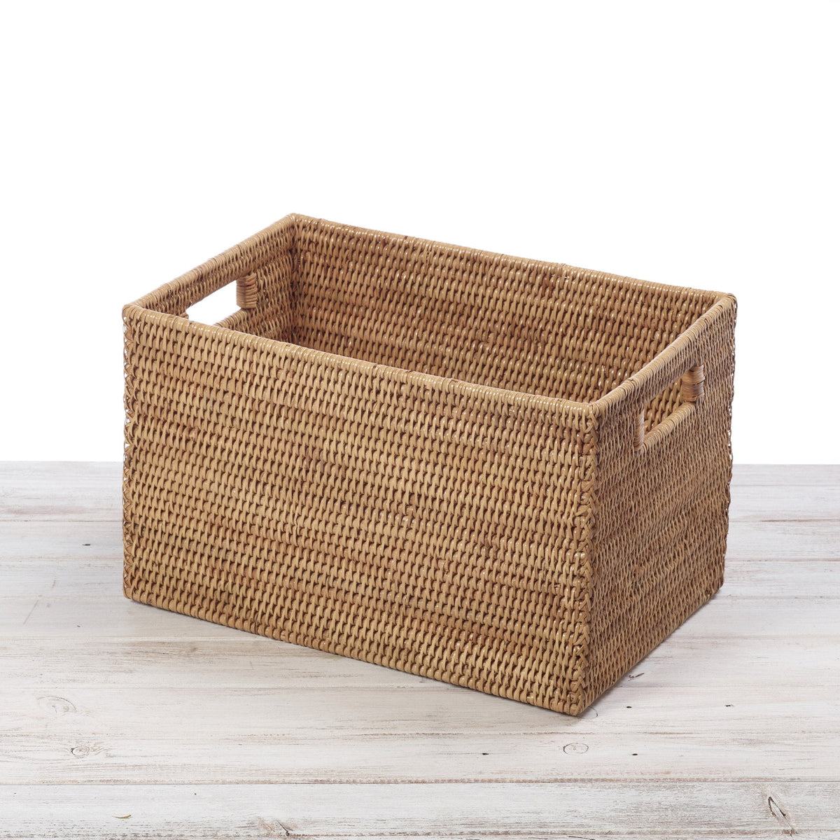 Rattan Large Rectangular Storage Basket with Inset Handles