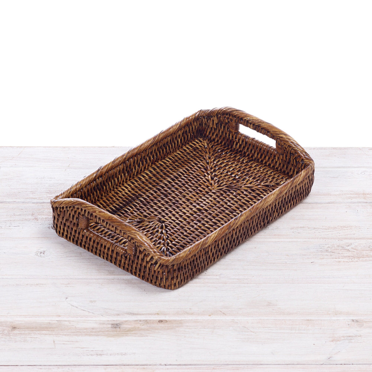 small dark rectangle tray with handles