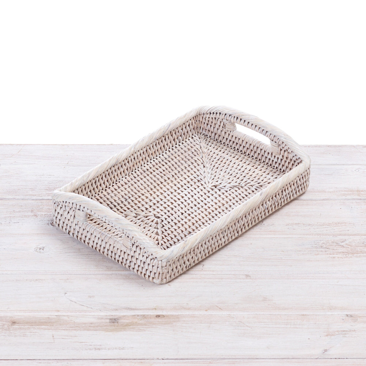 small white rectangle tray with handles
