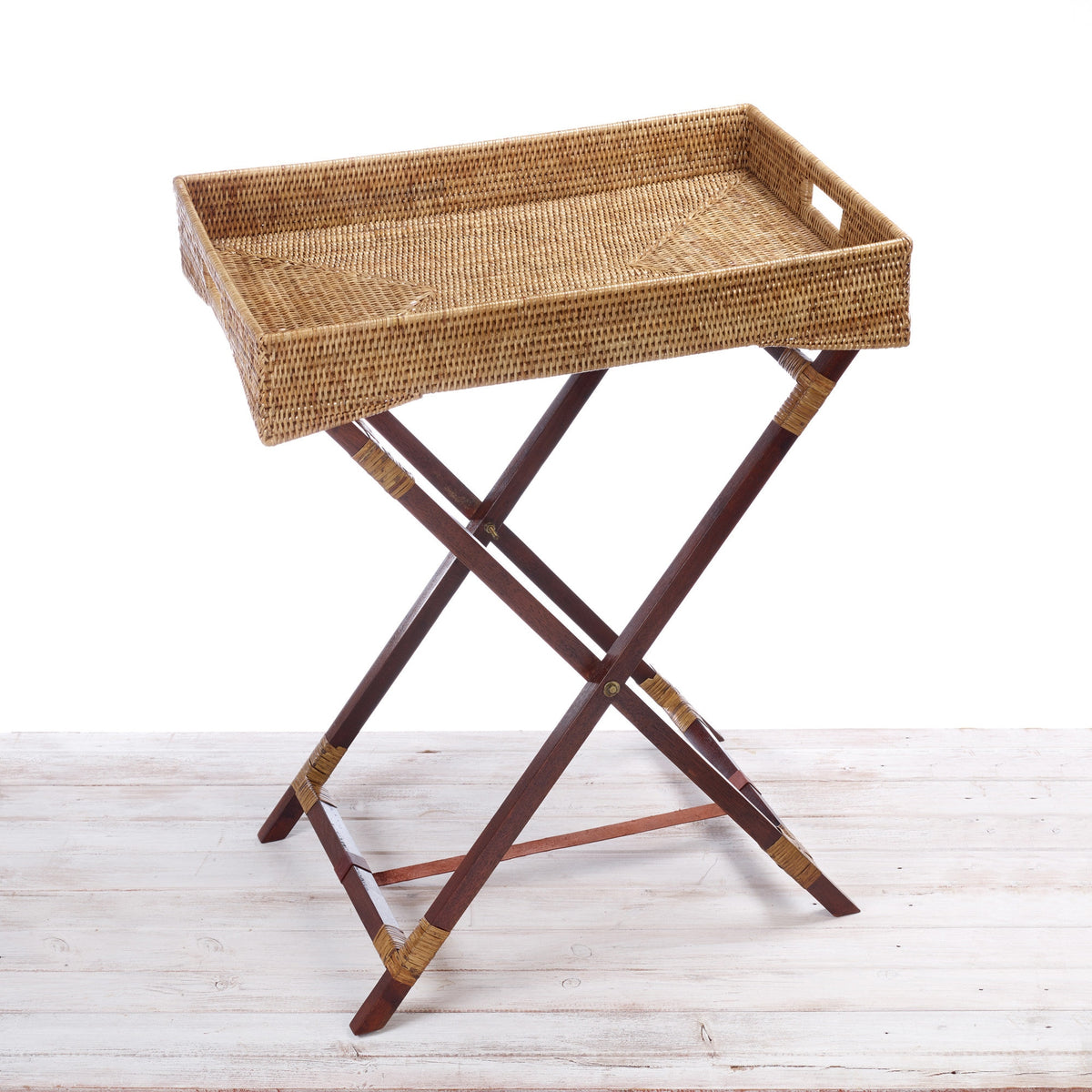 Rattan Butler Tray with Wooden Legs