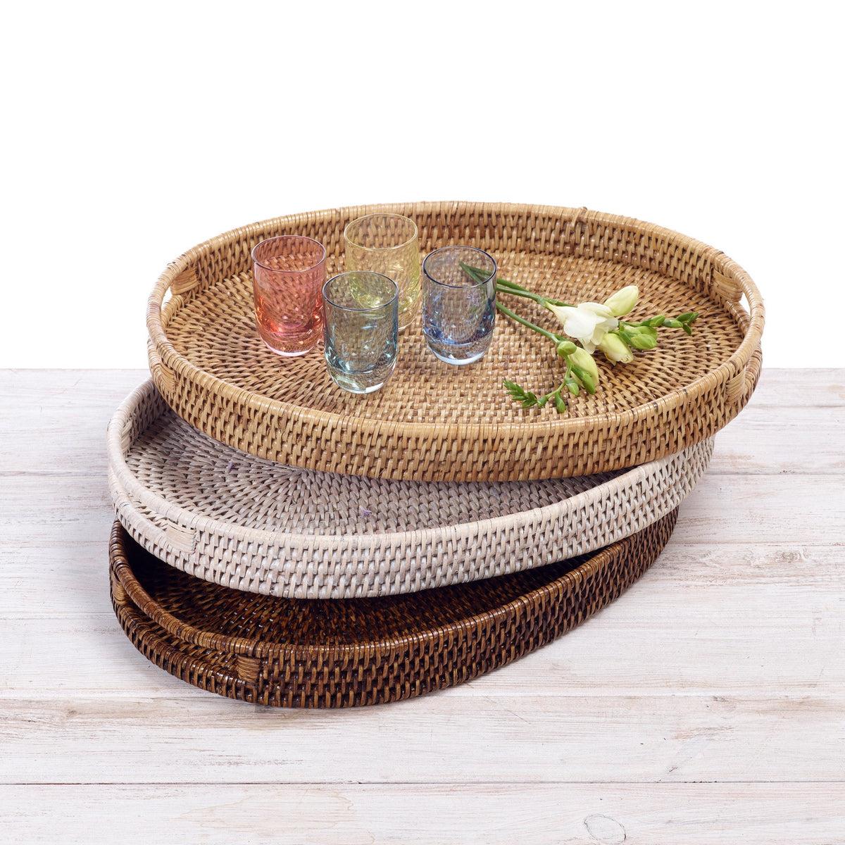Rattan Oval Tray with Inset Handles