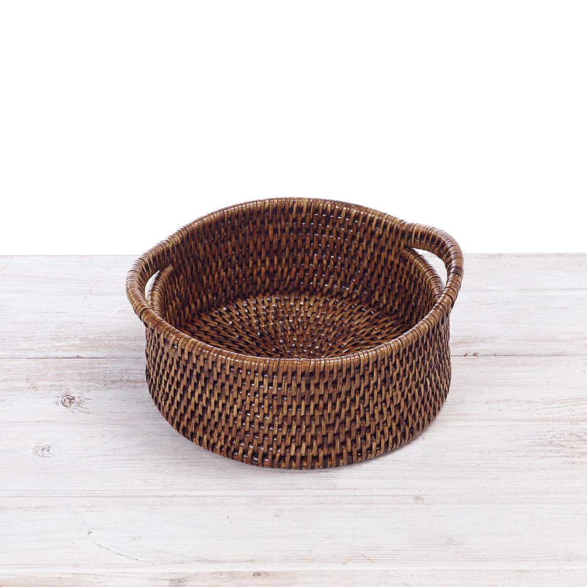 dark round tray with handles