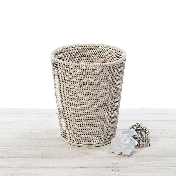 white rattan waste bin