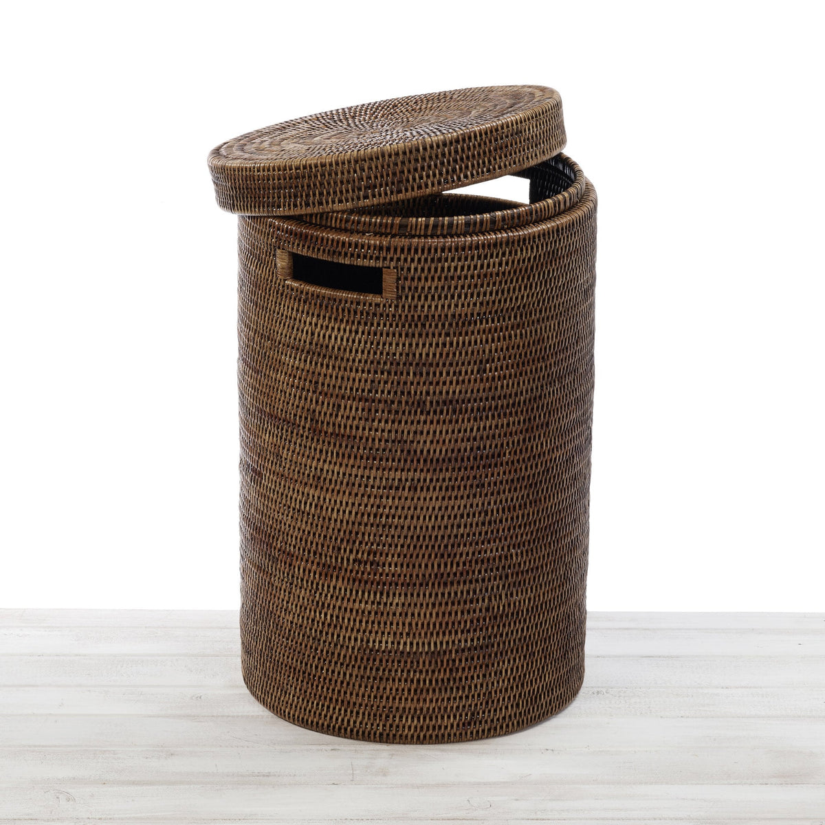 Rattan Laundry Basket With Lid - Cylinder Laundry basket / Hamper with Inset Handles