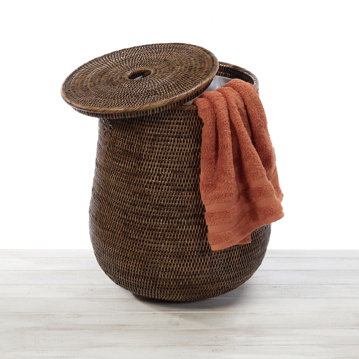 Rattan Lidded Wide Tala Palm Laundry Basket with Fabric Liner