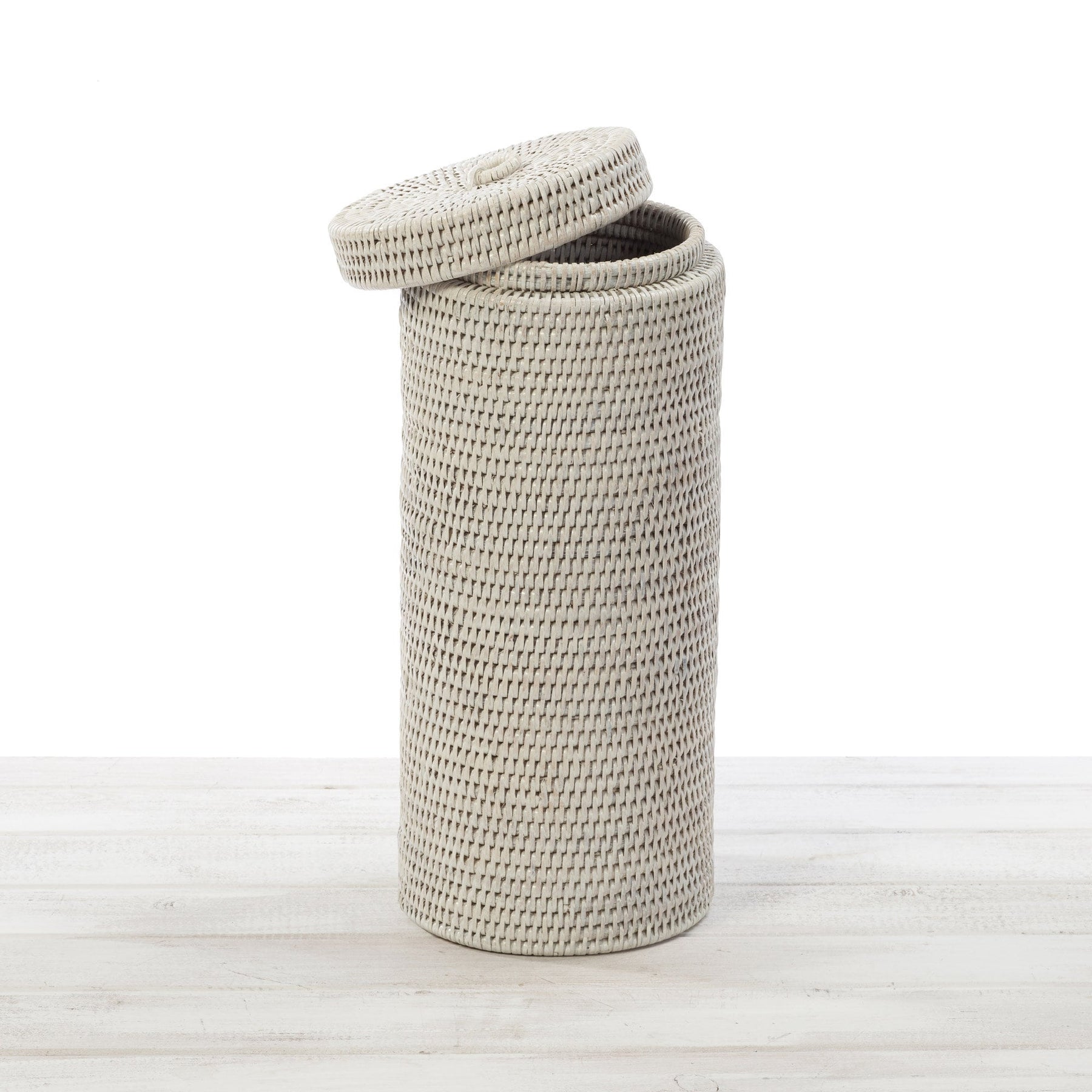 white rattan toilet roll holder