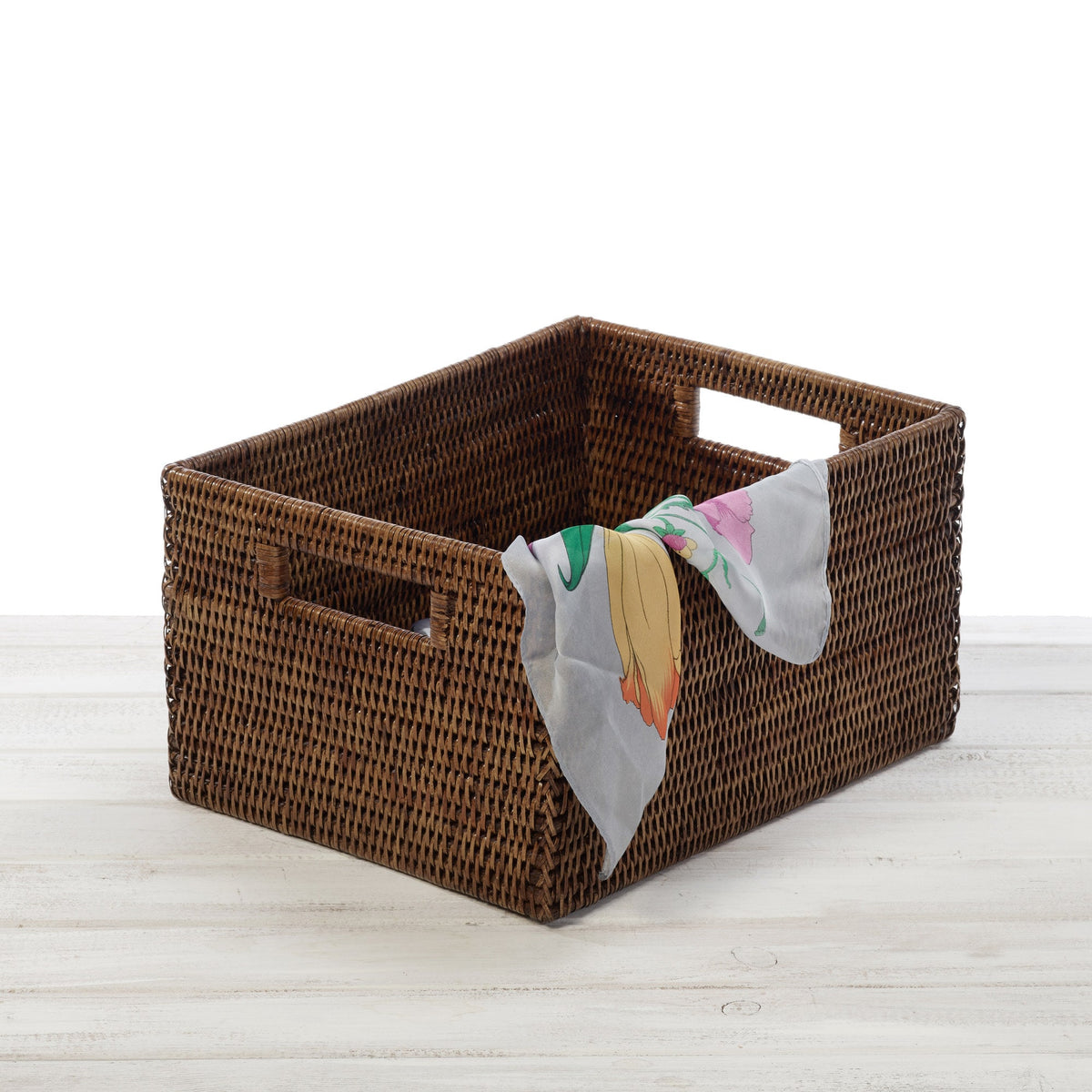 dark rattan box with handles