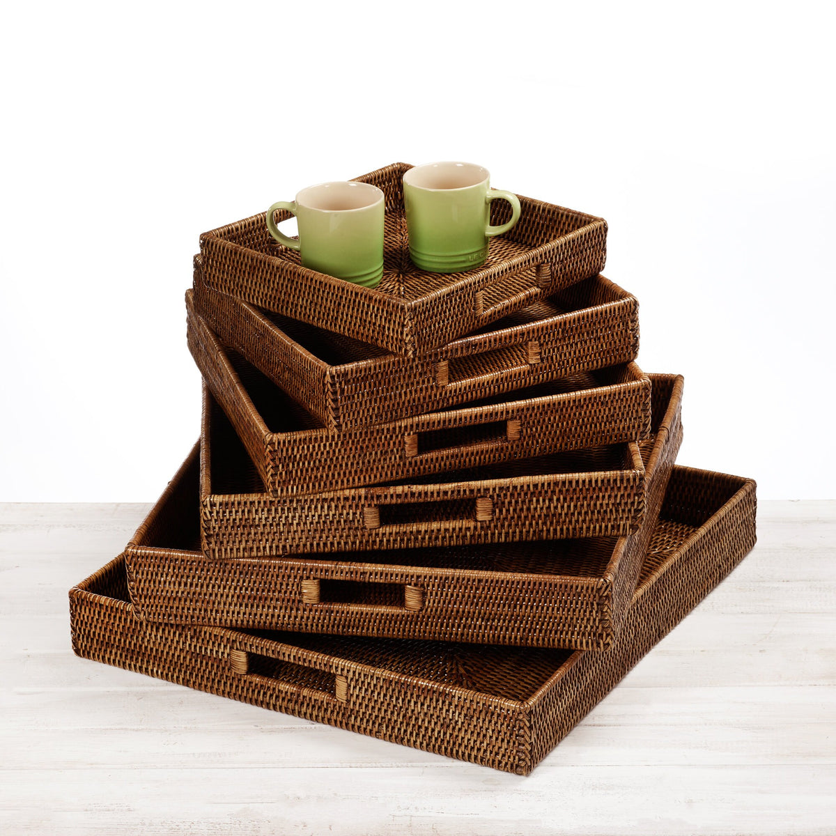 Rattan Square Serving Tray with Inset Handles
