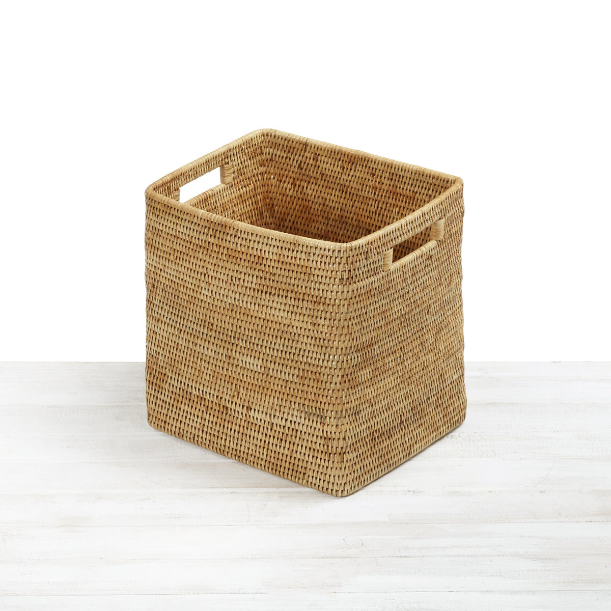 Rattan Tall Rectangular Storage Basket with Inset Handles