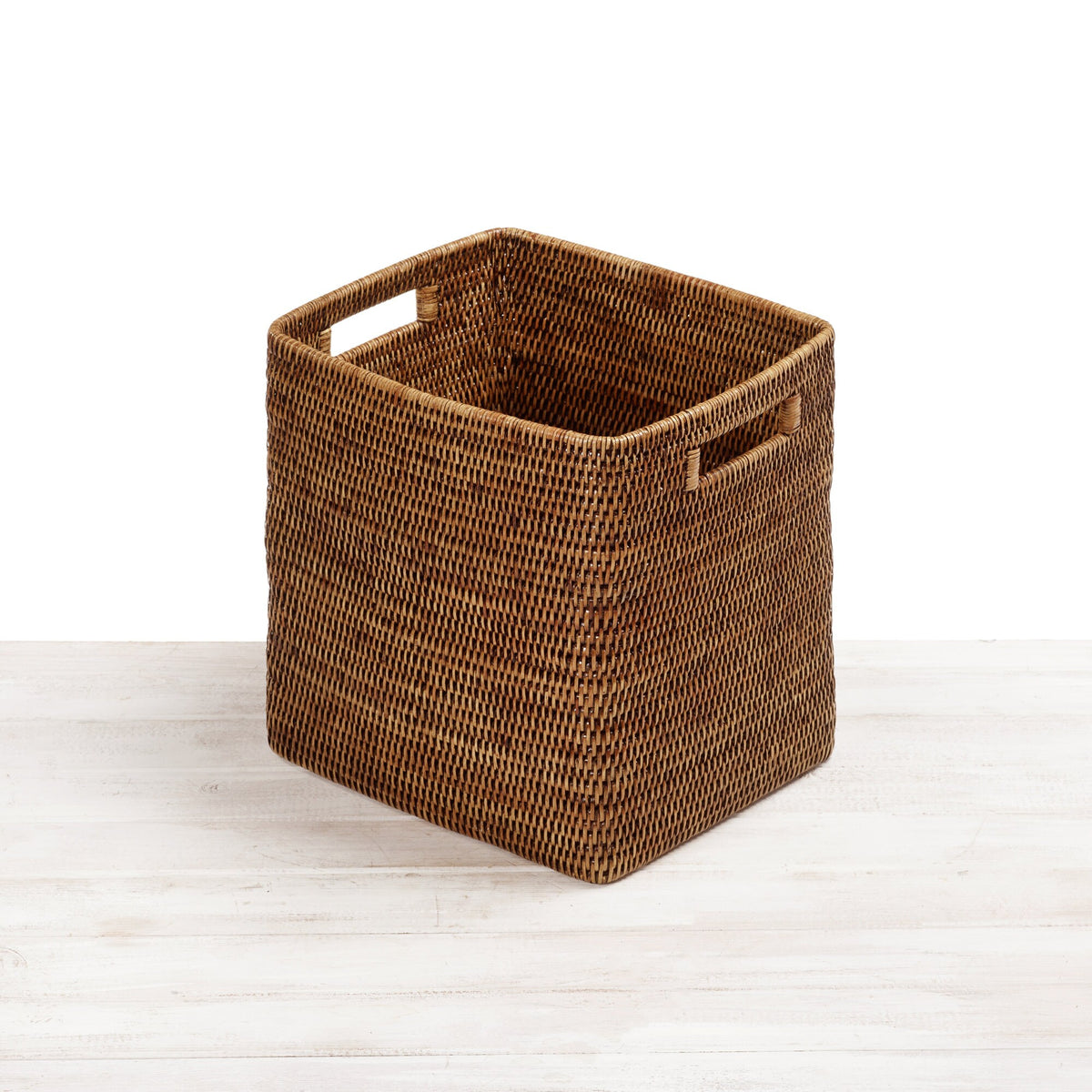 Rattan Tall Rectangular Storage Basket with Inset Handles