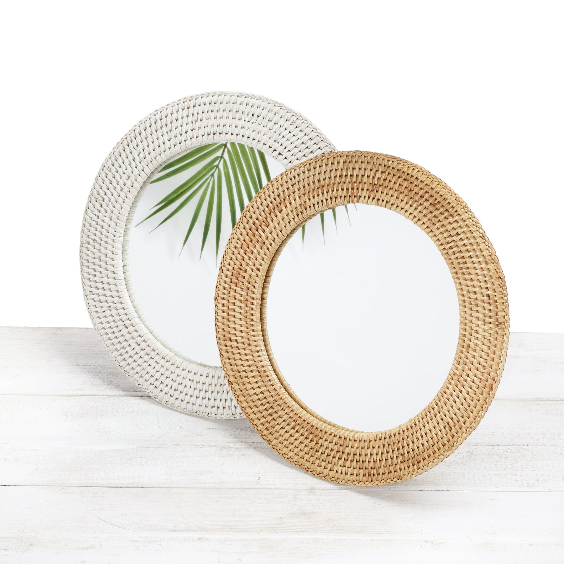 white and light rattan mirror