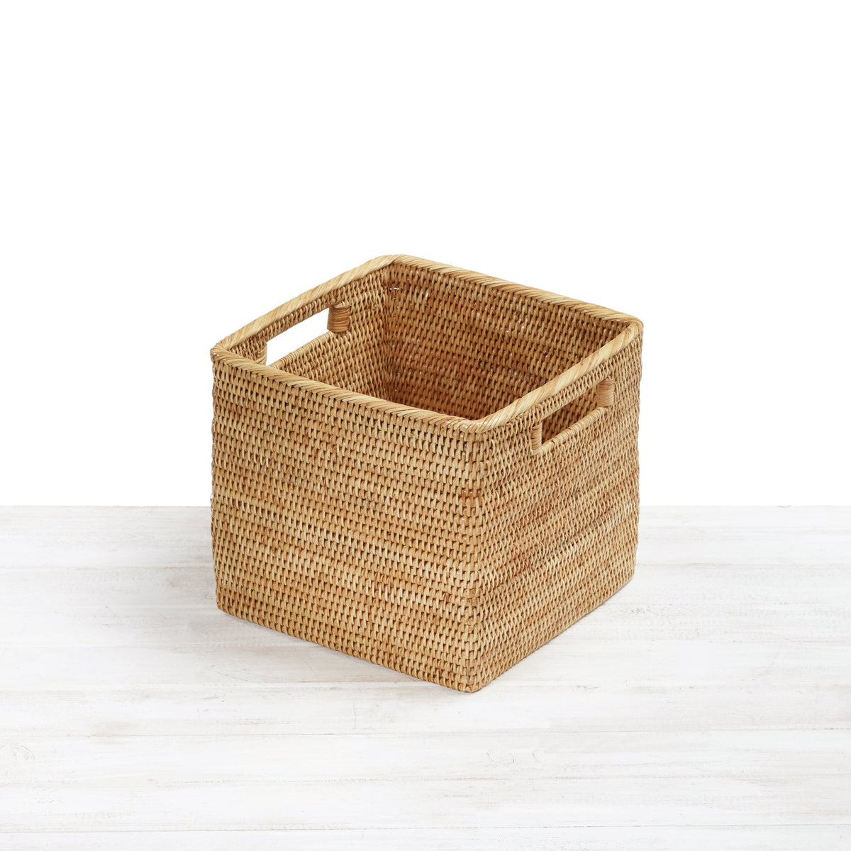 Rattan Standard Square Storage Basket with Inset Handles