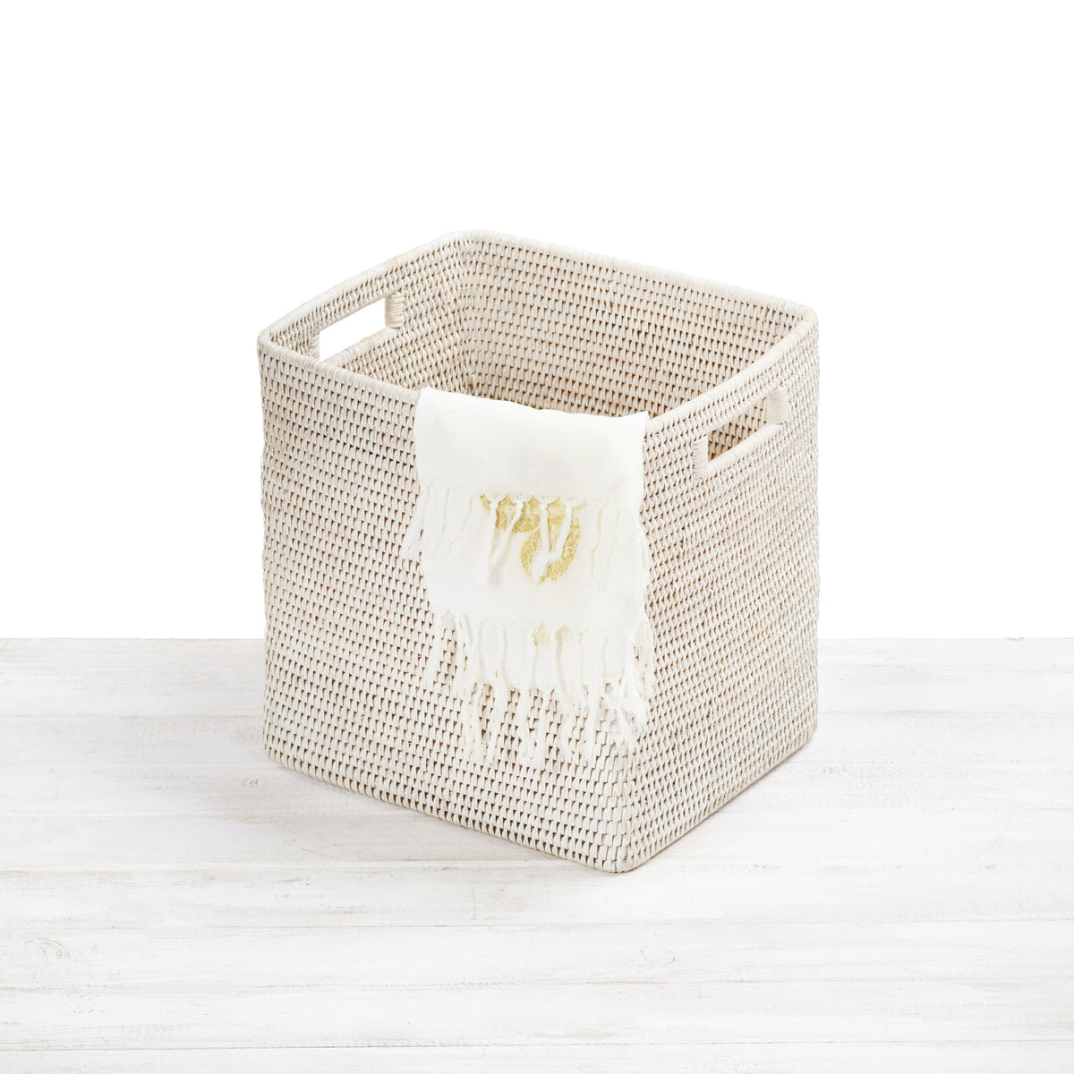 Rattan Tall Rectangular Storage Basket with Inset Handles