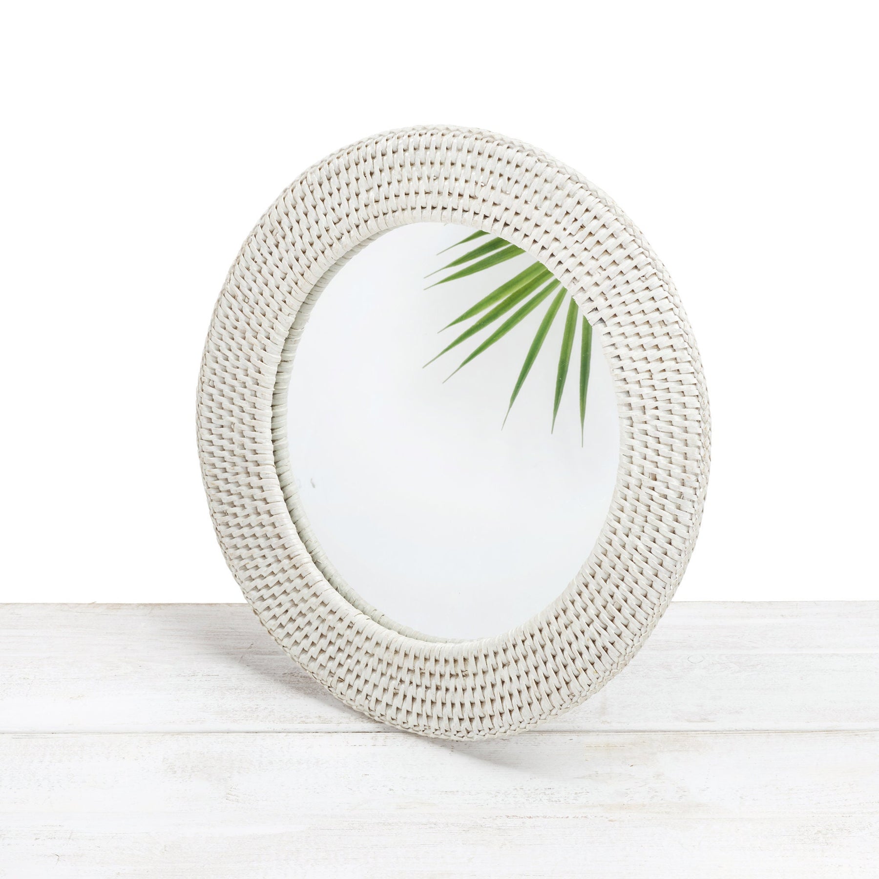 white rattan mirror