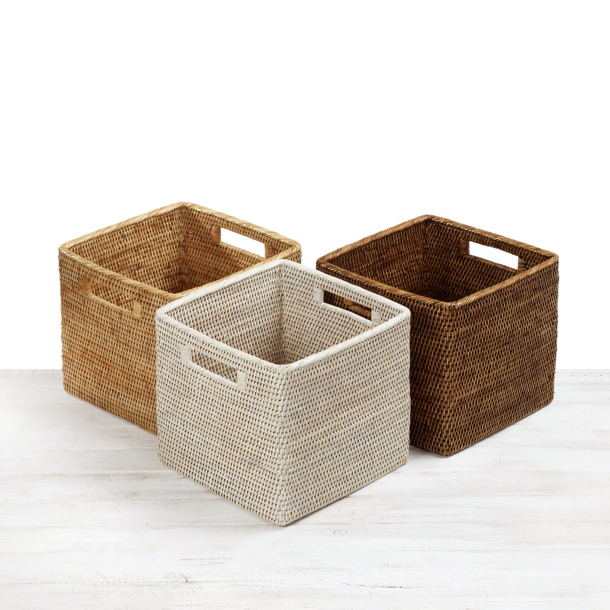 Rattan Standard Square Storage Basket with Inset Handles