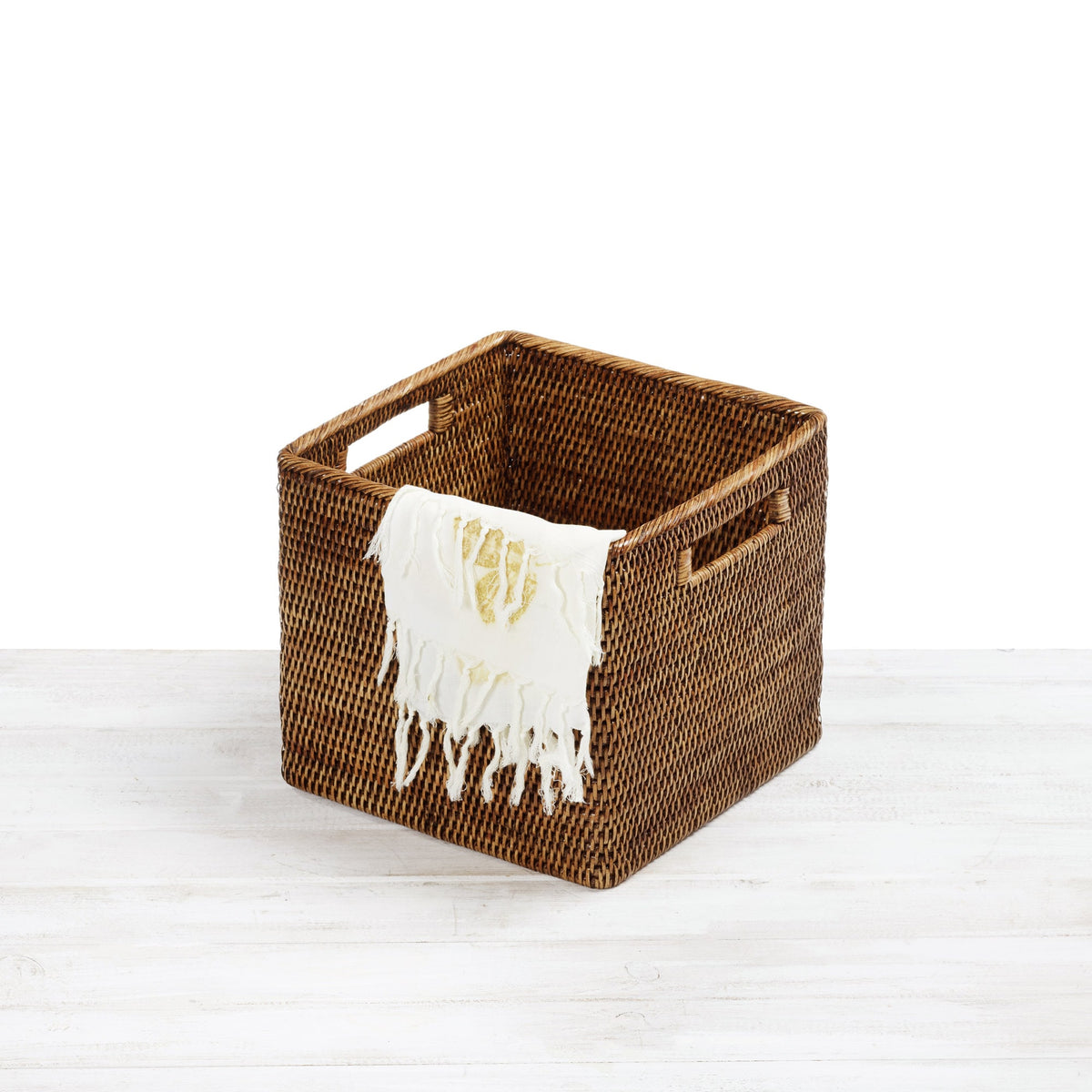 Rattan Standard Square Storage Basket with Inset Handles