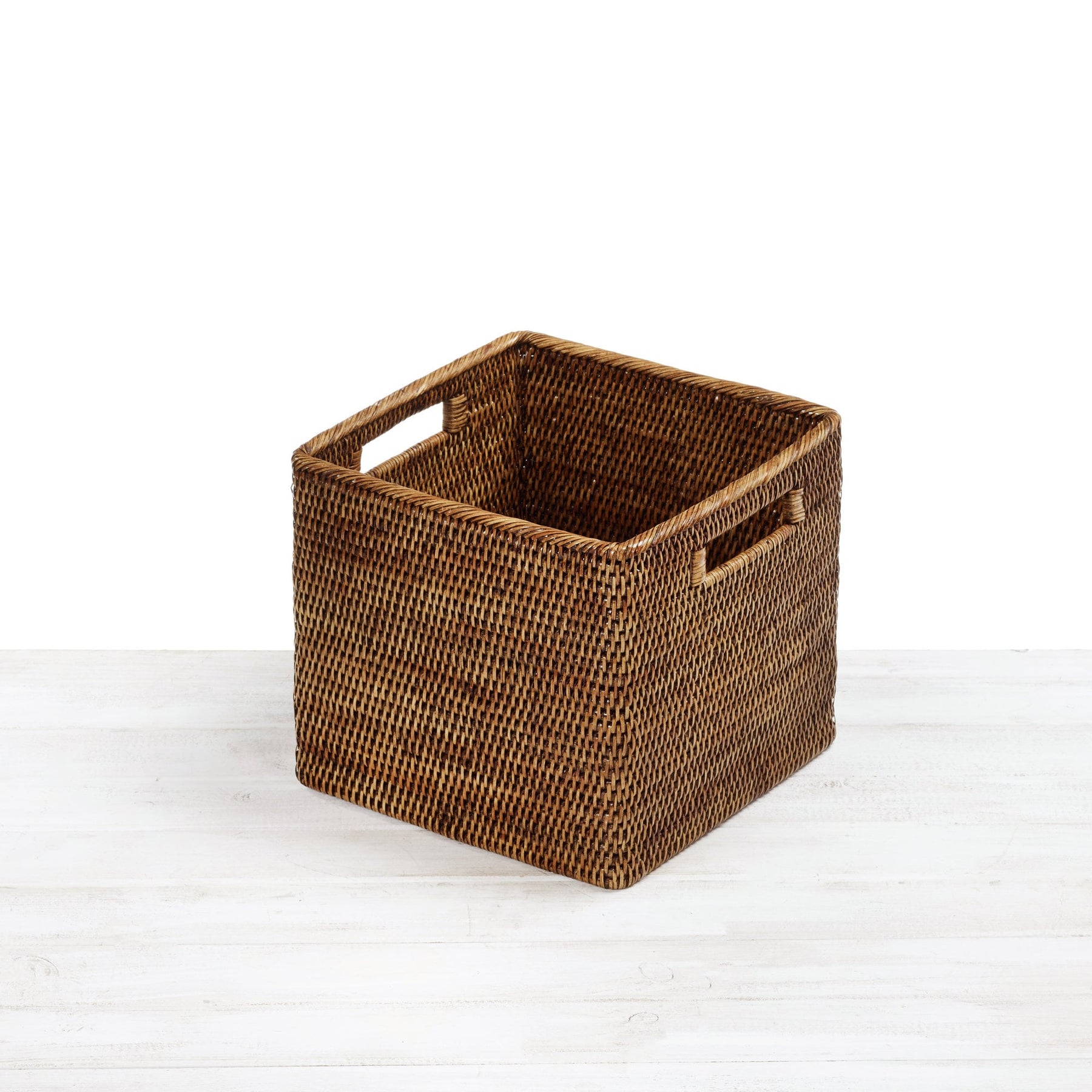 Rattan Standard Square Storage Basket with Inset Handles