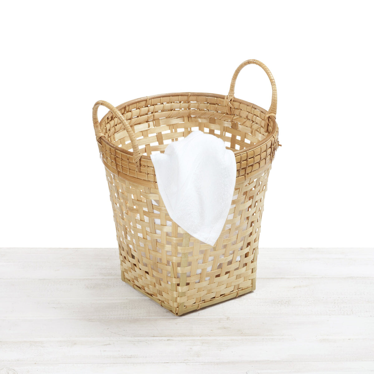 Bamboo Towel Drop Basket with Rattan Handle
