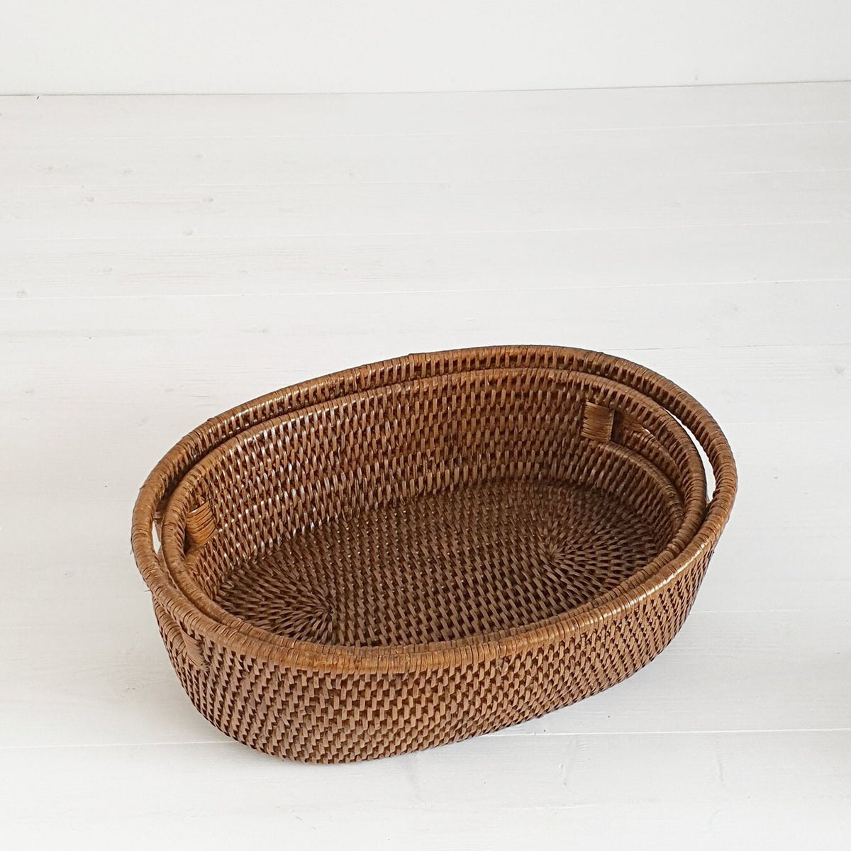 Rattan Oval Basket with Inset Handles
