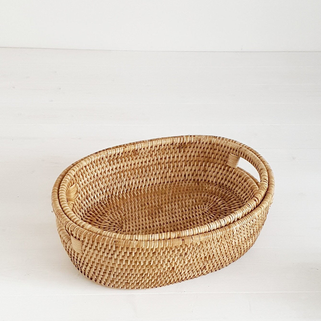 Rattan Oval Basket with Inset Handles