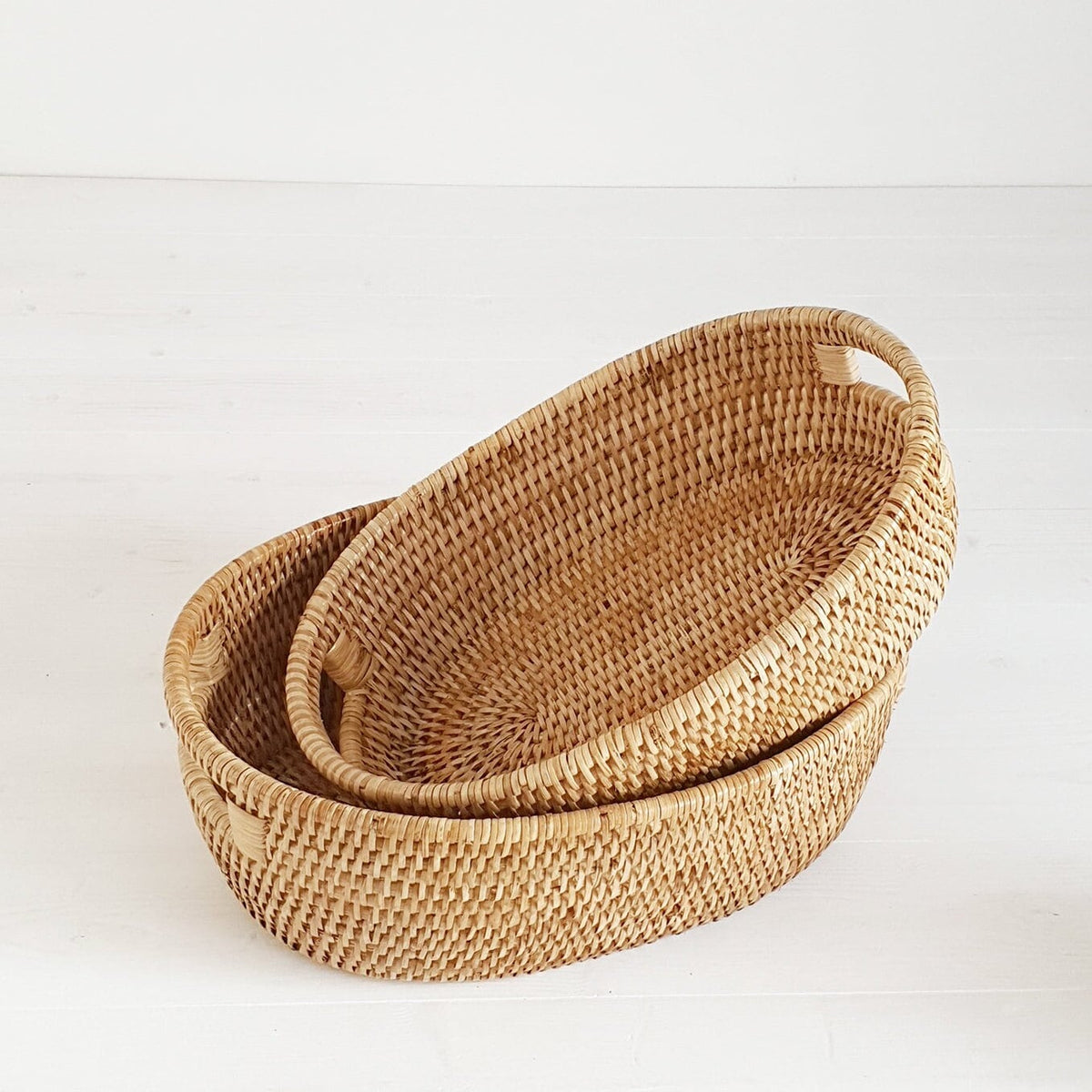 Rattan Oval Basket with Inset Handles