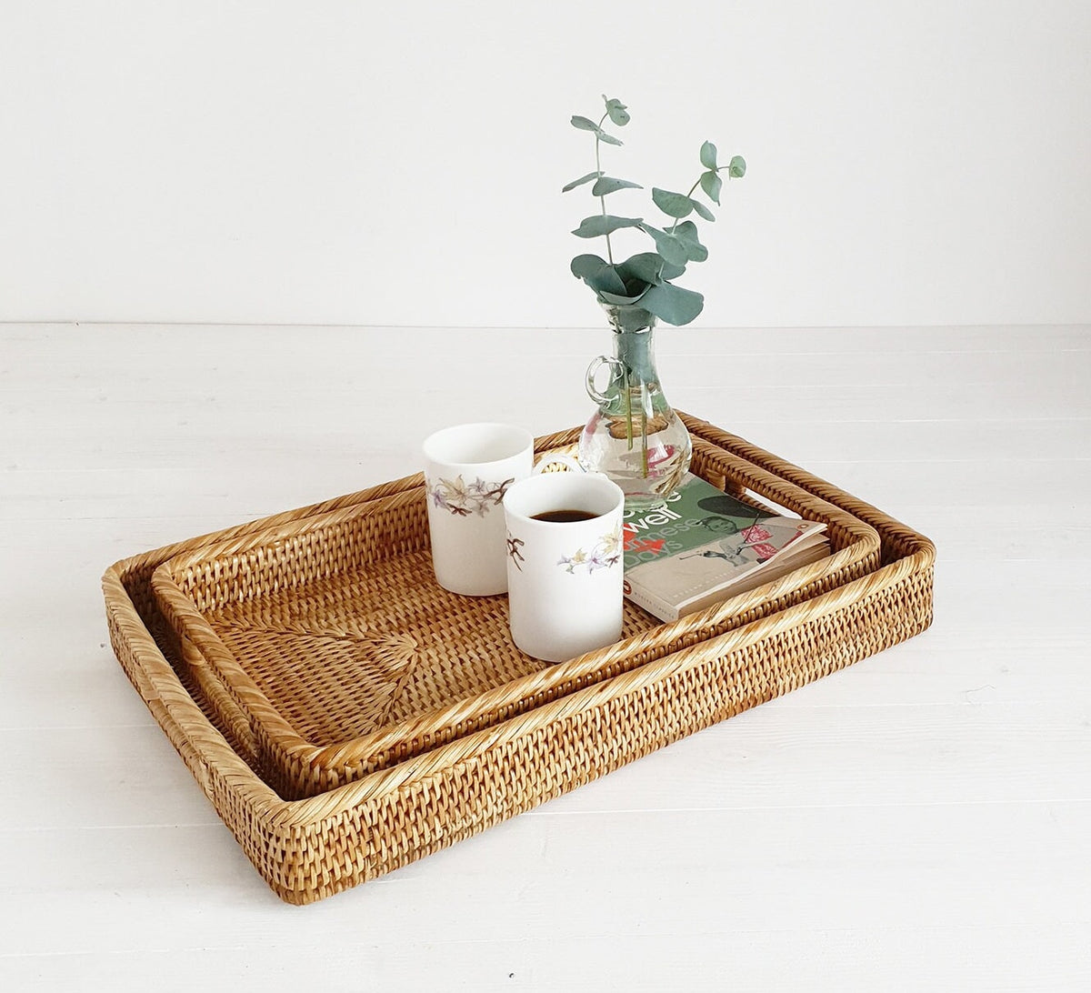 Rattan Rectangular Serving Tray with Inset Handles
