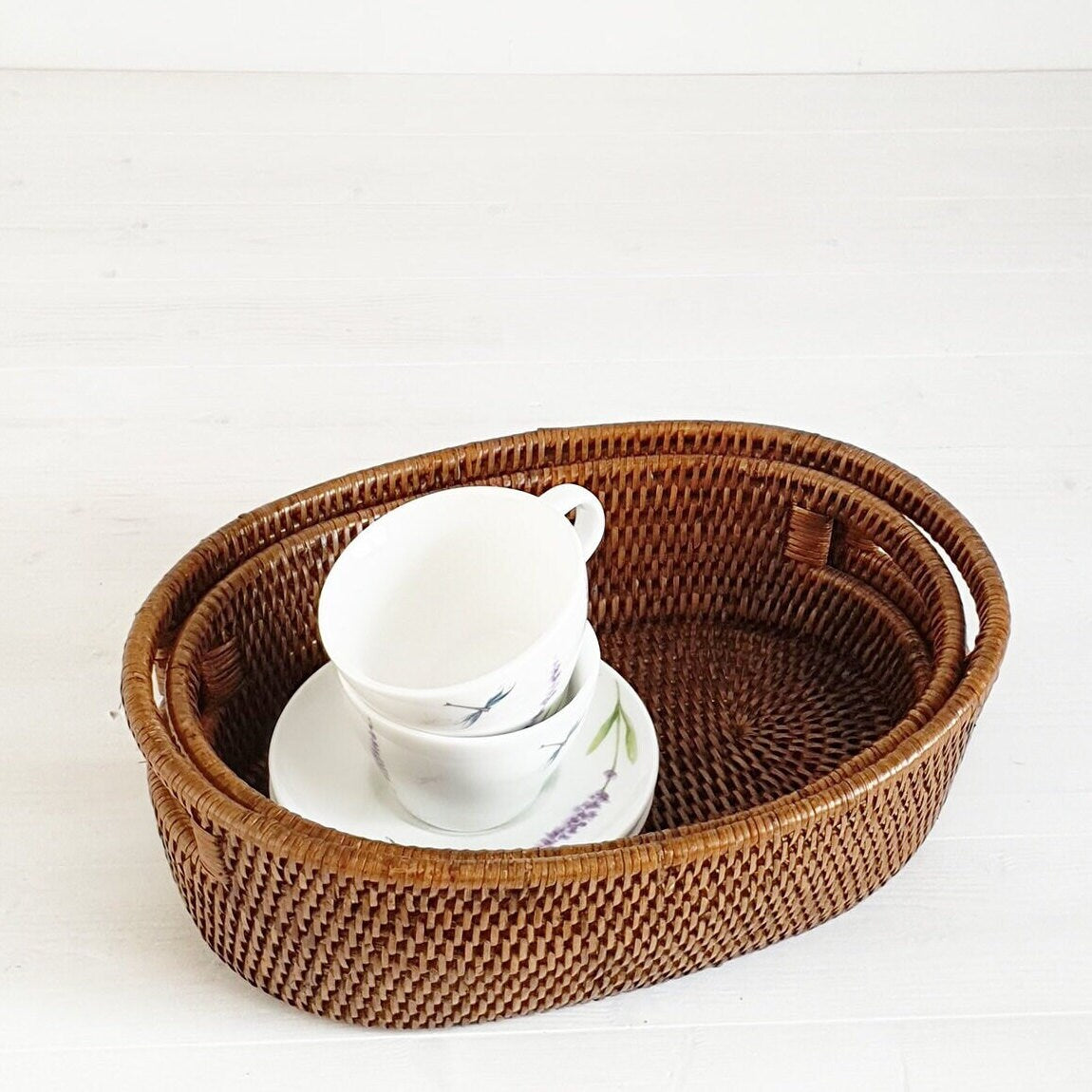 Rattan Oval Basket with Inset Handles