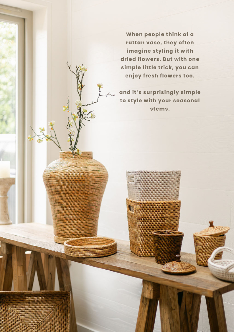 Styling Fresh Flowers in Your Rattan Vase
