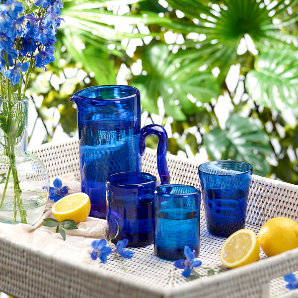 Recycled Hand Blown Short Tumbler Glass (Cobalt Blue)