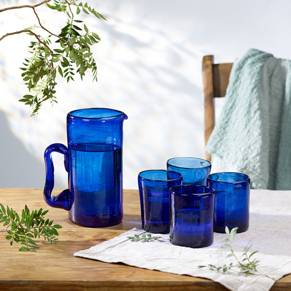 Recycled Hand Blown Short Tumbler Glass (Cobalt Blue)