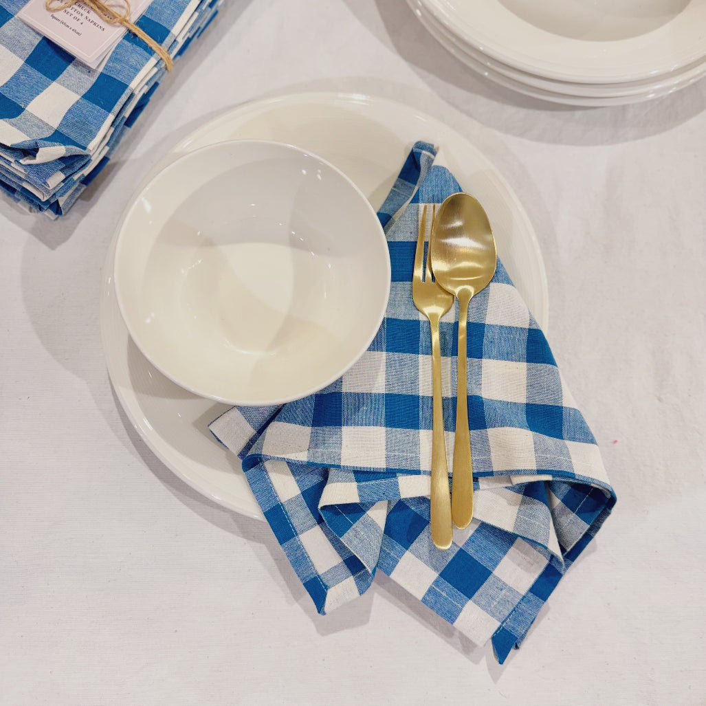 Handwoven 100% Pure Cotton Napkins – Gingham Check ( Set of Four)