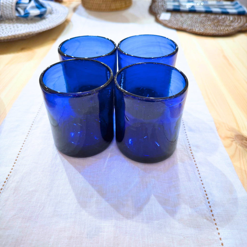 Recycled Hand Blown Short Tumbler Glass (Cobalt Blue)