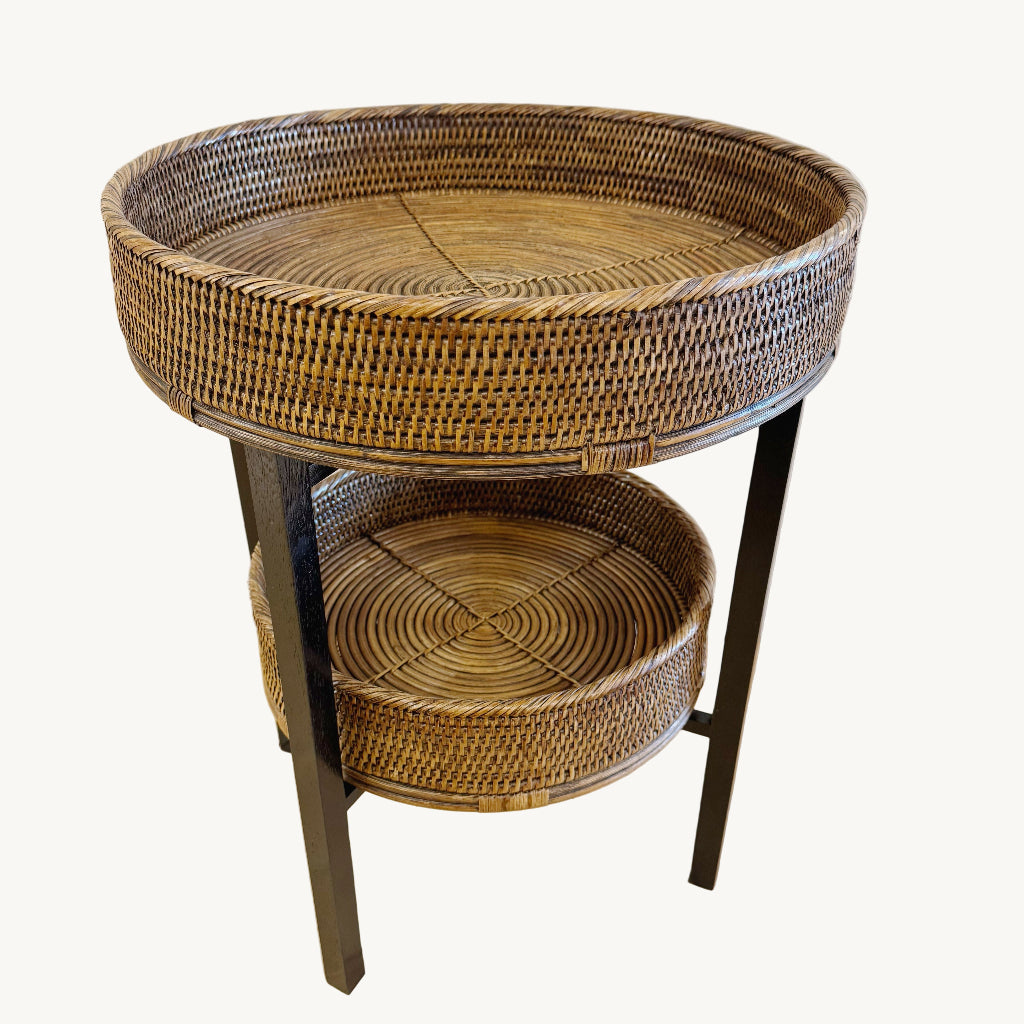 Rattan Two-Tier Coffee & Side Table – Foldable Legs