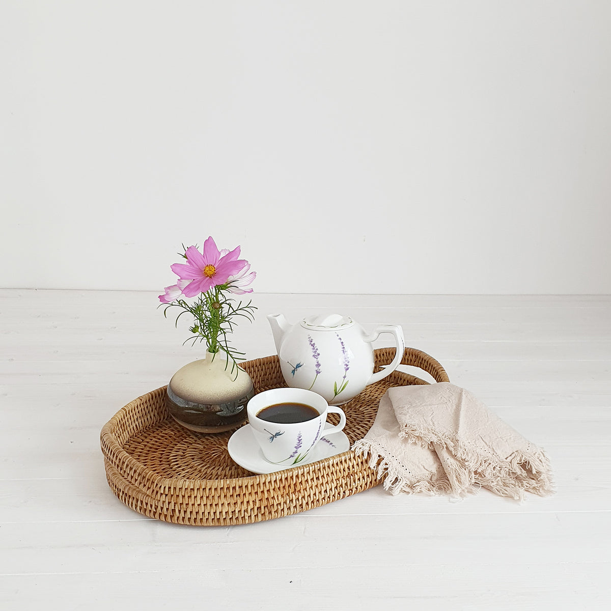 Rattan Oval Serving Tray with Arch Handles