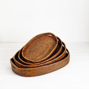 Rattan Oval Serving Tray with Arch Handles