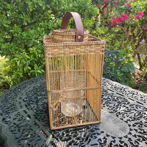 Square Rattan Lantern with Glass Candle Holder
