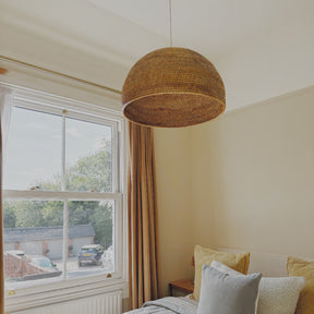 Handwoven Rattan Dome Pendant Light Shade | Natural Ceiling Lampshade