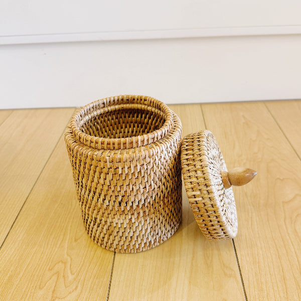 Rattan Small Cylinder Pot with Lid / Cotton Wool Pot