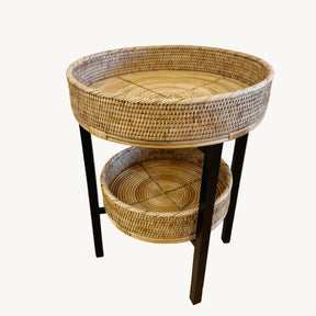 Rattan Two-Tier Coffee & Side Table – Foldable Legs