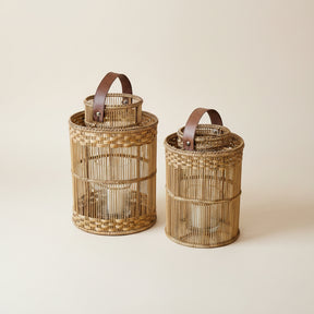 Round  Rattan Lantern with Glass Candle Holder