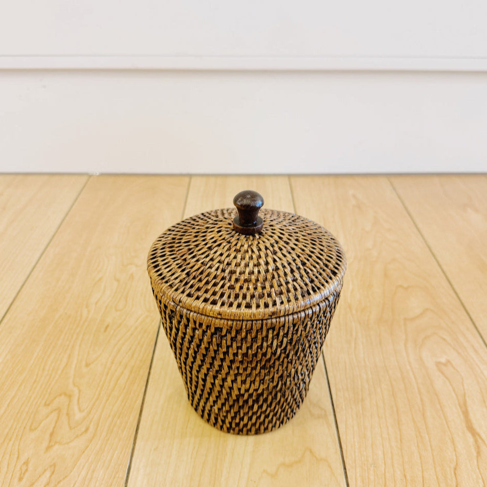Rattan Small Pot with Lid/ Cottonwool pot