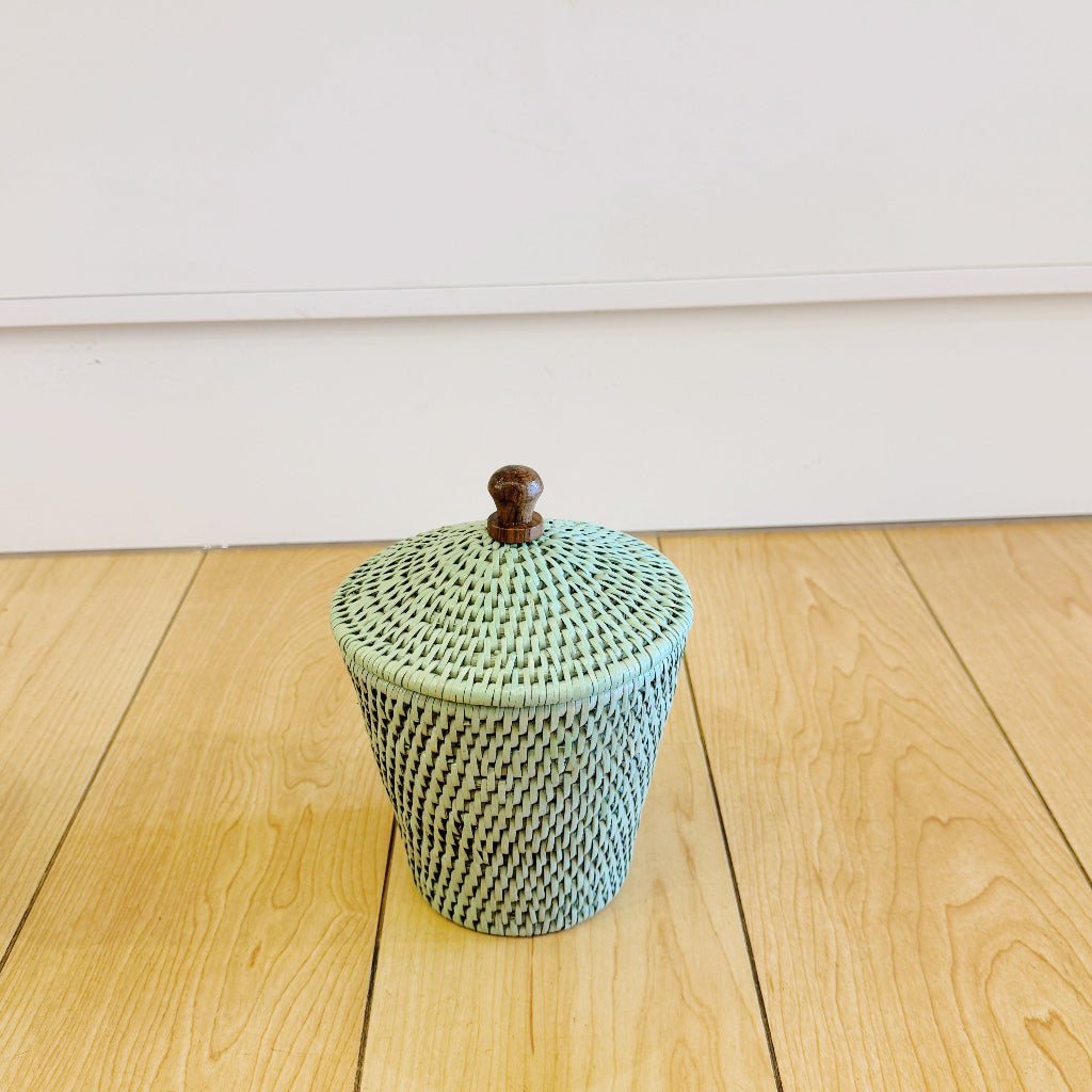 Rattan Small Pot with Lid/ Cottonwool pot
