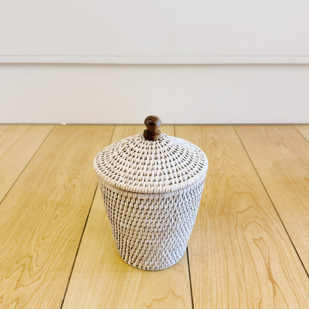 Rattan Small Pot with Lid/ Cottonwool pot