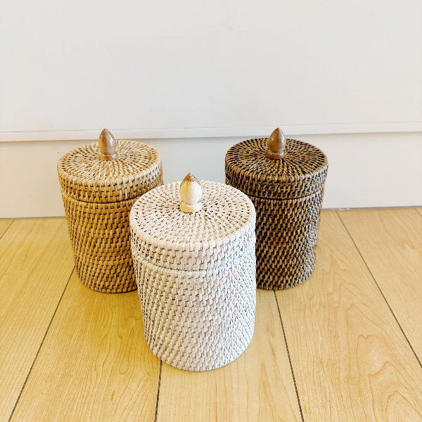 Rattan Small Cylinder Pot with Lid / Cotton Wool Pot