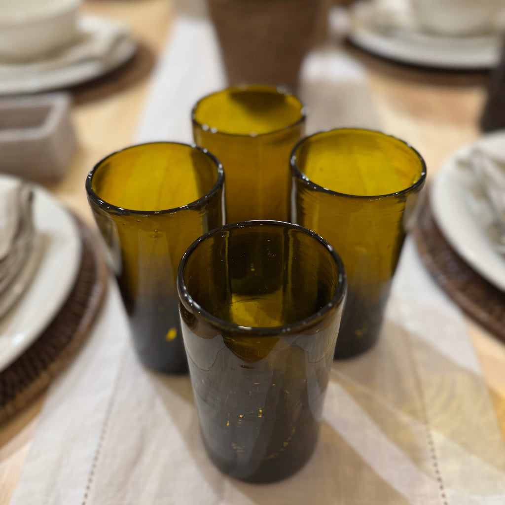 Recycled and Hand Blown Classic V Shape Glass Cup (Amber)
