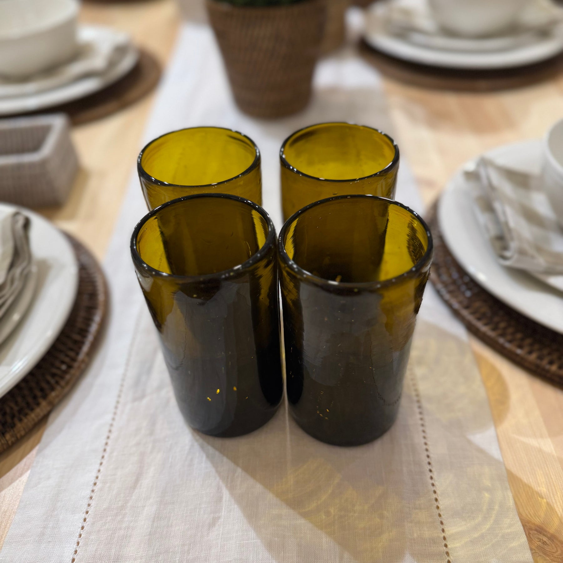 Recycled and Hand Blown Classic V Shape Glass Cup (Amber)