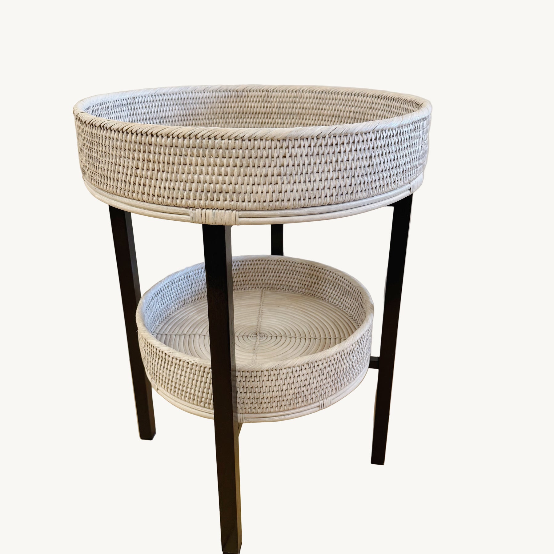 Rattan Two-Tier Coffee & Side Table – Foldable Legs