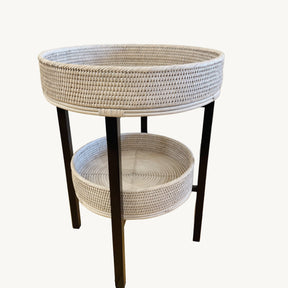 Rattan Two-Tier Coffee & Side Table – Foldable Legs